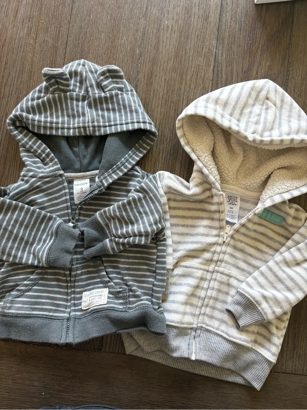 Carter's Gray Striped Hooded Baby Jacket Set - Zip Front- 3m
